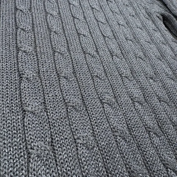 Lauren Ralph Lauren Women's Metallic Silver Cable Knit Sweater Size L *FLAW - Picture 5 of 11